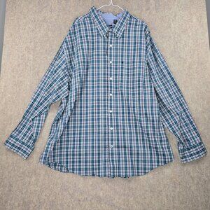 Izod Mens Button-Down Shirt Blue/Green Plaid Size 4XL Cotton/Polyester/Spandex